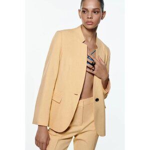 ZARA Women's Basic Blazer With Inverted Lapel Collar Size 4 In Yellow